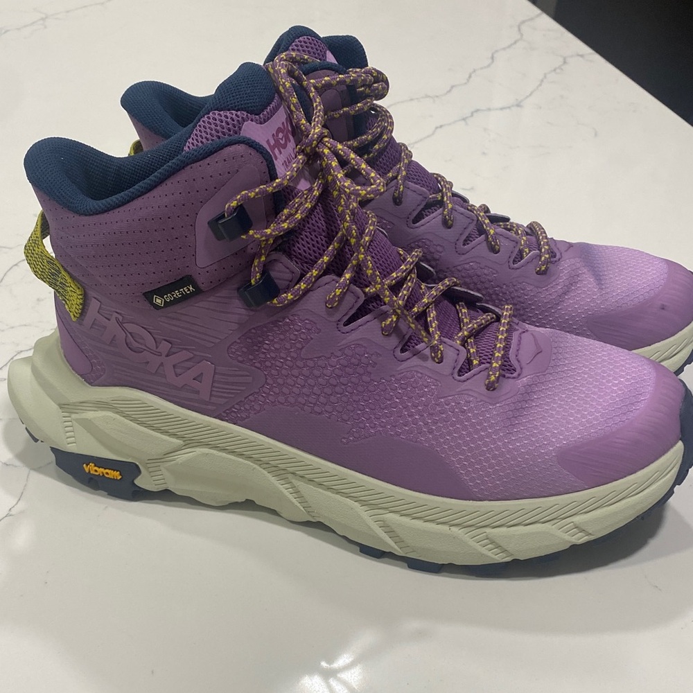 Hoka Women's Lavender Lace-Up Mid-Top Hiking Boots with Navy and Olive Accents